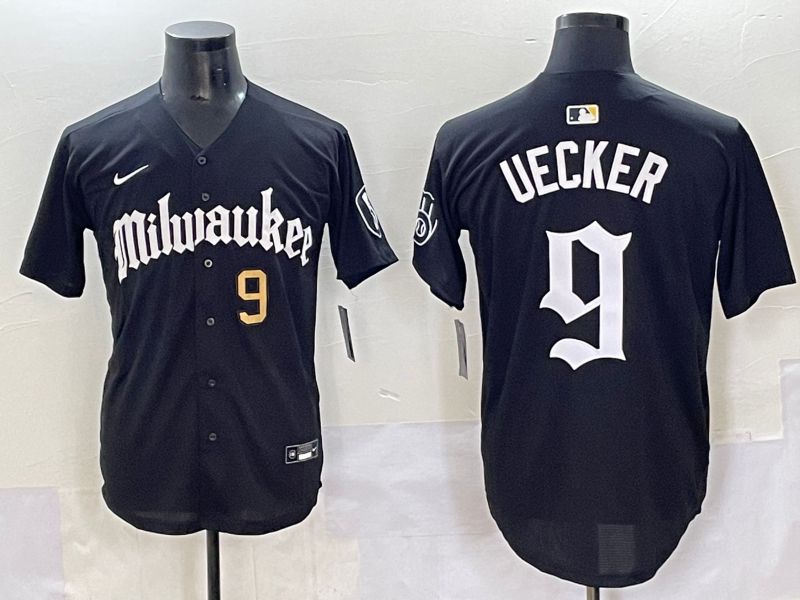 Men 2025 Milwaukee Brewers #9 Uecker Black Five generations Joint Name Nike MLB Jersey style 8->seattle mariners->MLB Jersey